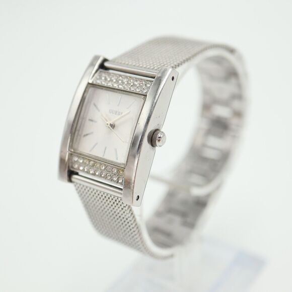 Guess Womens Silver Tone Tank Watch 22mm Rectangle Jewel Bezel with New Battery - Picture 11 of 16